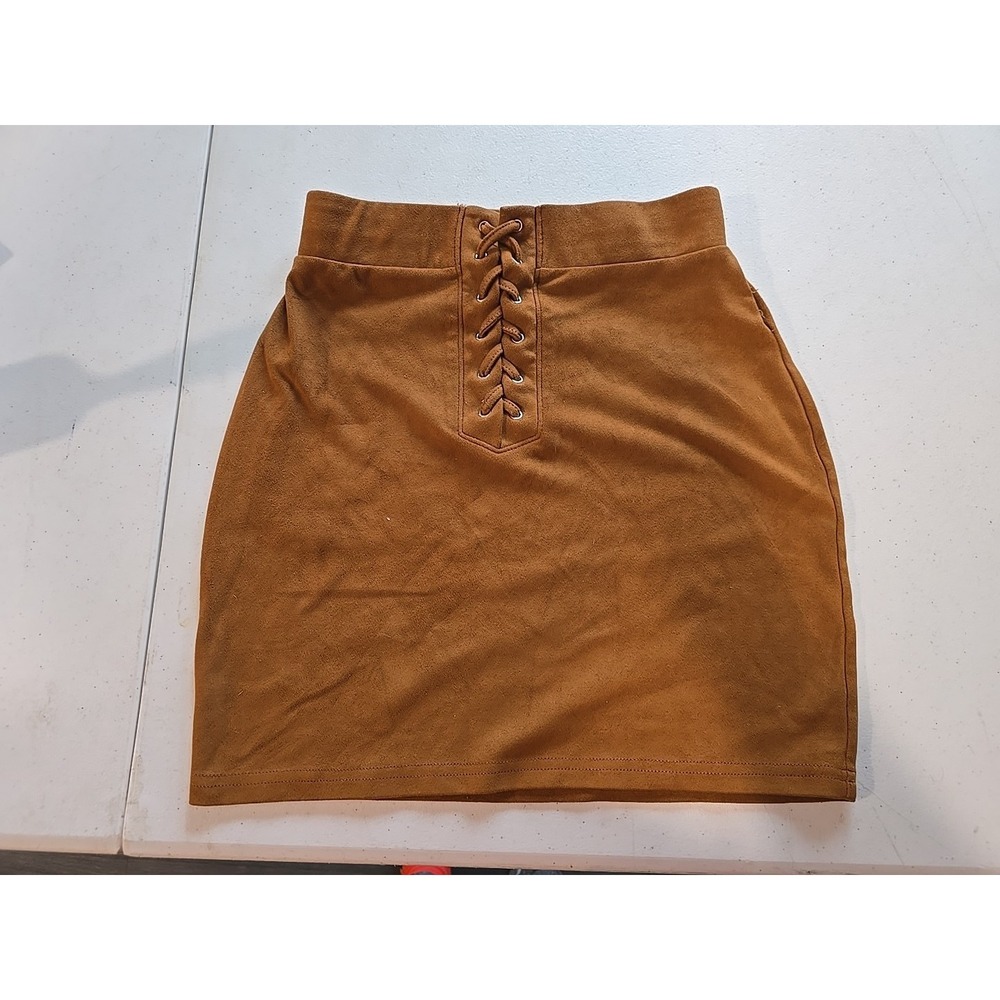 Forever 21 Womens Skirt Small‎ S Brown Faux Suede High Rise Lace Up